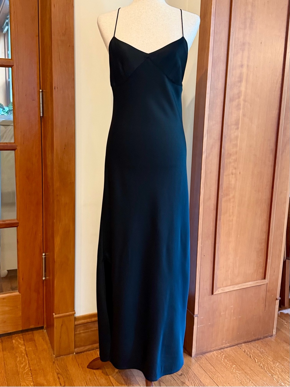 KHAITE Black Maxi Slip Dress with Spaghetti Straps (Authenticated)